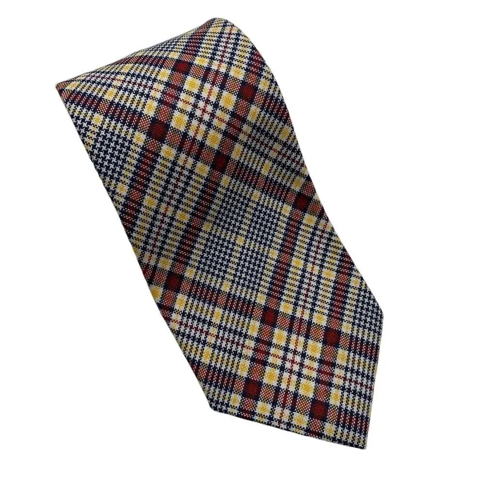 Vintage Gant Men's Tie Necktie Wide Wool Blend Plaid Red Blue Yellow 70's
